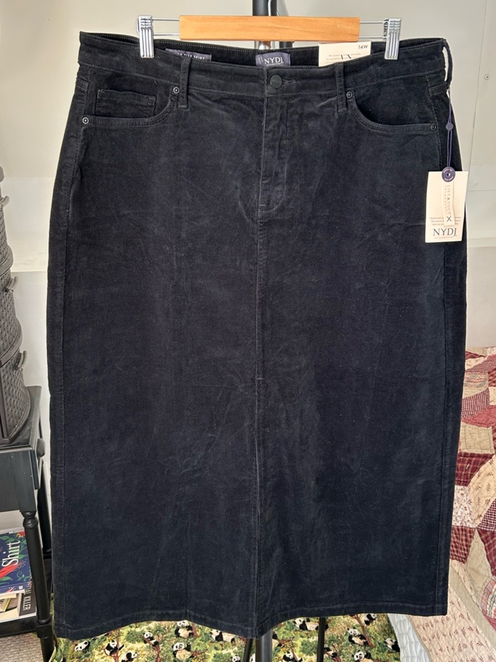 NYDJ High Rise Long Corduroy Midi Skirt Black NWT 14W